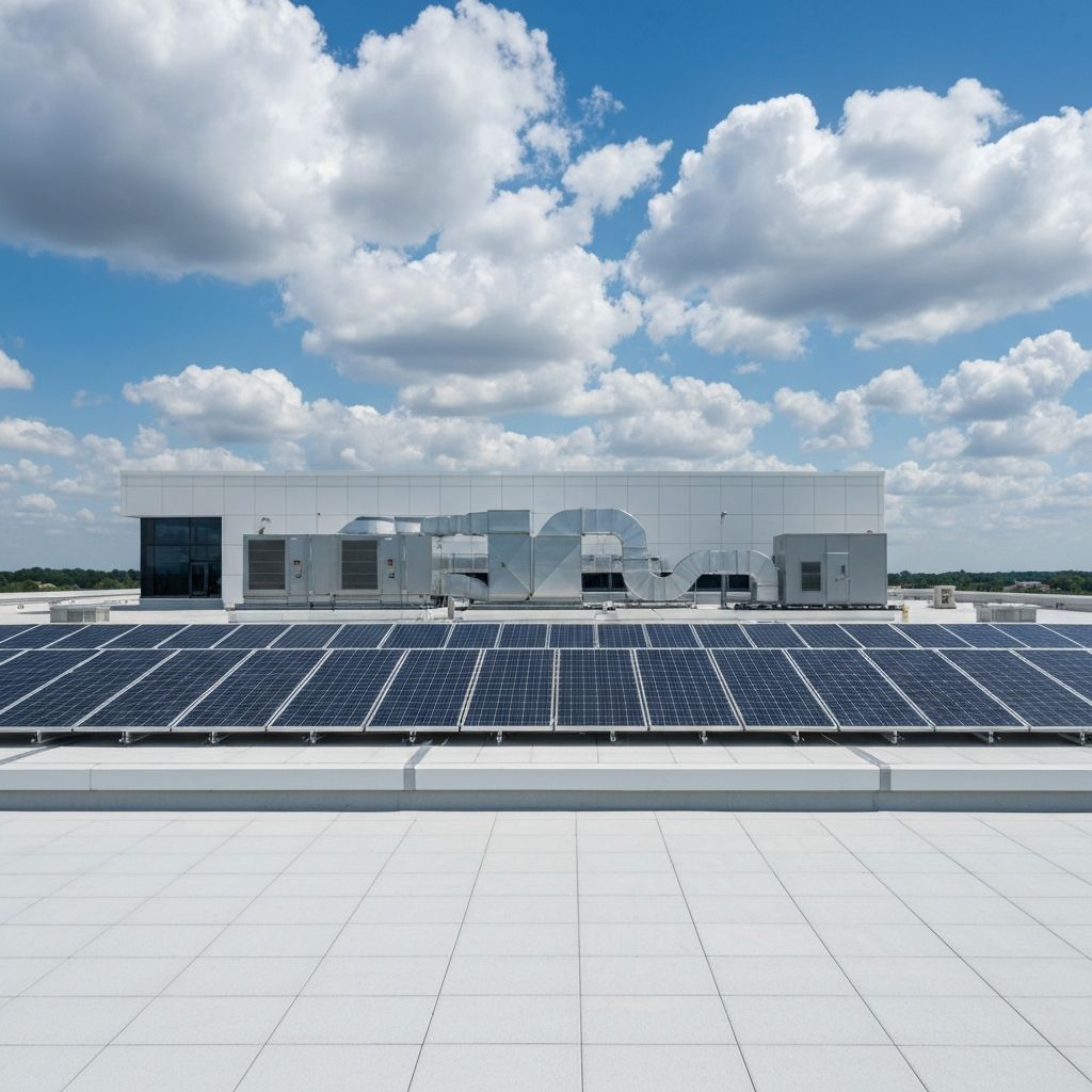 Solar panel installation on building rooftop